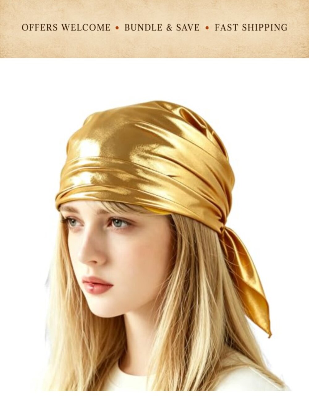 Metallic Disco Head Scarf Bandana Headband for Women 70s Party Hair Wrap
